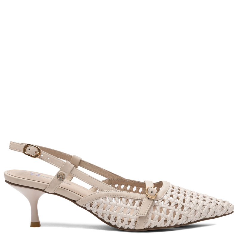 Maciejka Czółenka Slingback Plecione Skórzane Beżowe K7446-22/00-1