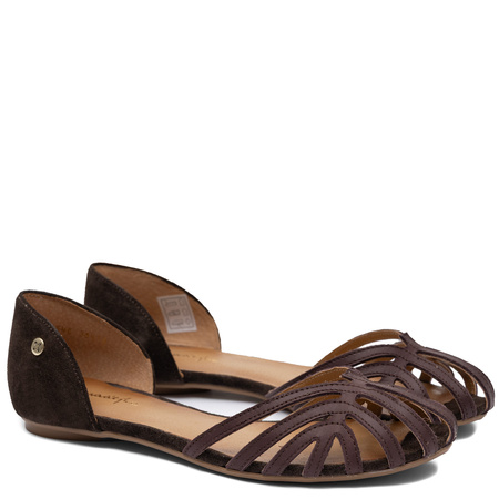 Maciejka Openwork Leather Flat Women's Sandals Chocolate Brown 07546-02/00-1