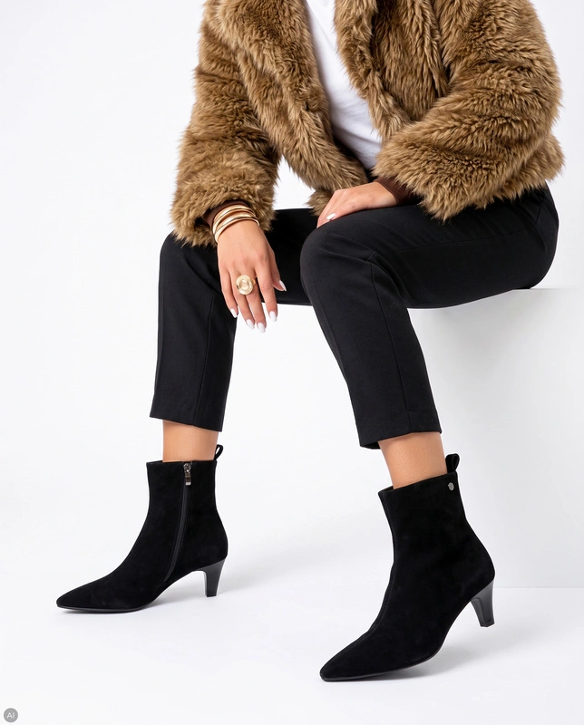 Maciejka Women's Suede Ankle Boots on a Stiletto Heel Black Suede Slip-On K7695-01/00-7
