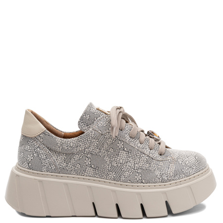Maciejka Leather Platform Sneakers Openwork Pattern Beige 6891W-03/00-8