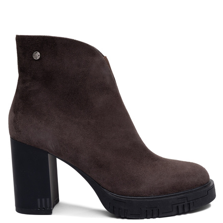 Maciejka Leather Women's Suede Insulated Ankle Boots On Platform Block Heel Chocolate Brown K7700-02/00-7