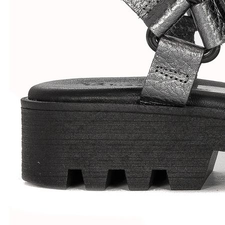 Maciejka Silver + Grey leather women's flat velcro sandals