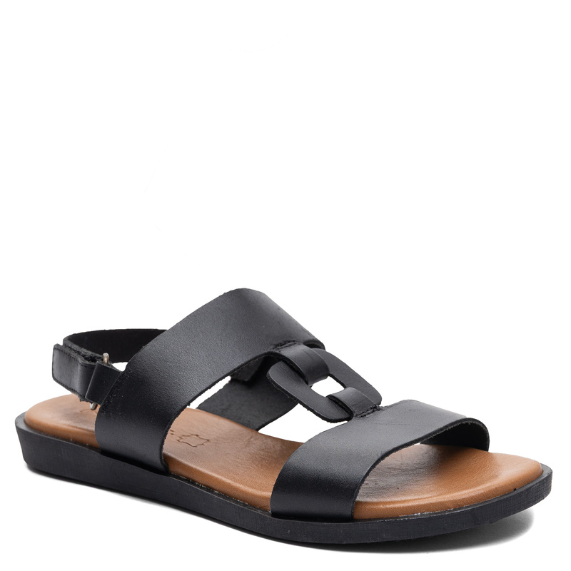 Maciejka Leather Flat Sandals Geometric Pattern Black E7403-01/00-1