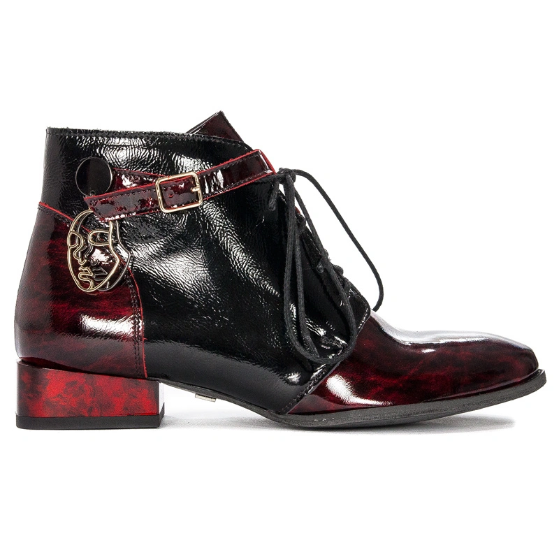 Maciejka Patent Leather Lace-Up Ankle Boots Burgundy 5743A-23/00-7