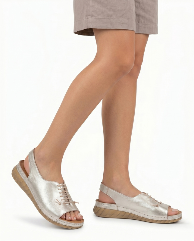 Maciejka Elegant Women's Leather Wedge Sandals Gold L7635-25/00-1