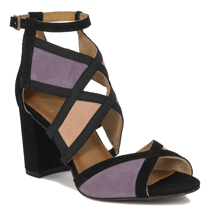 Maciejka Women's sandals in natural velor leather violet + black