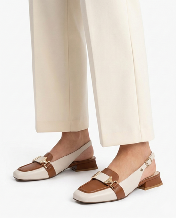 Maciejka Leather Slingback Loafers Square Toe Low Heel Beige-Brown K7441-04/00-1