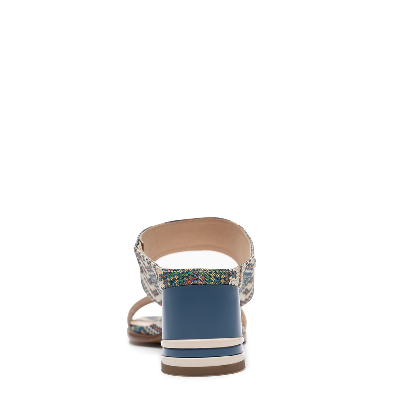 Maciejka Leather Mules Patterned Strap Stable Block Heel Beige-Navy K7522-04/00-1