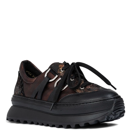 Maciejka Leather Platform Shoes with Unique Lacing System Bronze 06562-25/00-8