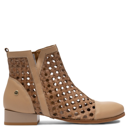 Maciejka Botki Skórzane Ażurowe Beżowe 06397-29/00-1