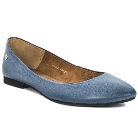 Maciejka Skórzane Baleriny Migdałowy Nosek Płaskie Jeans 04100-17/00-8