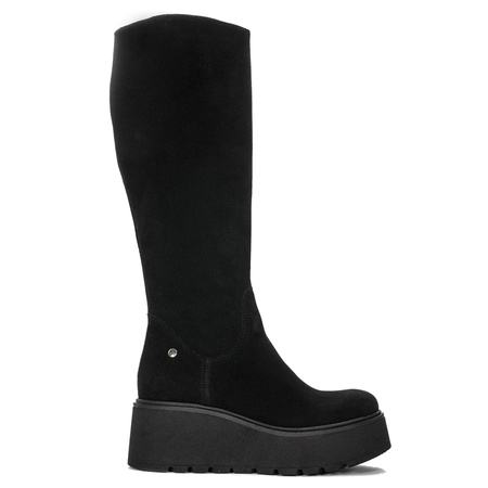 Maciejka Kozaki do kolan skóra zamsz czarny