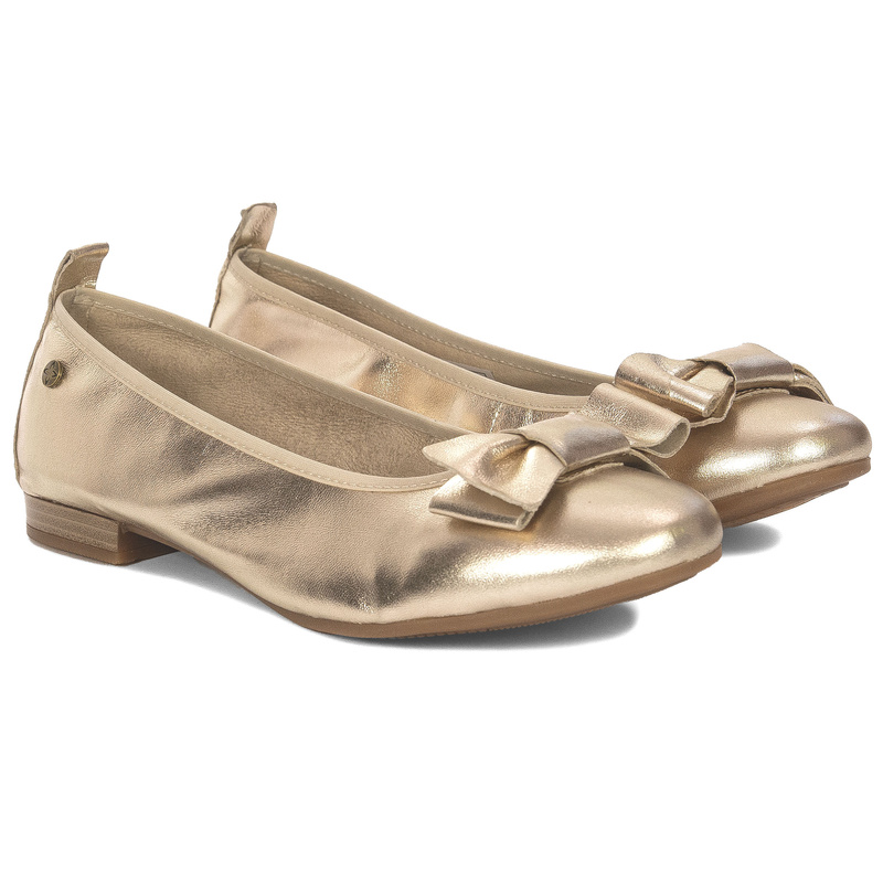 Maciejka Leather Ballerinas Metallic Bow Gold P6802-25/00-0