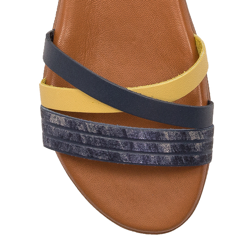 Maciejka Navy + White leather women's flat sandals