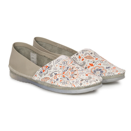 Maciejka Women's Leather Half Shoes Beige + Flowers