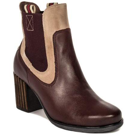 Maciejka Chelsea Ankle Boots Leather Contrast Trim Burgundy 03759-23/00-3