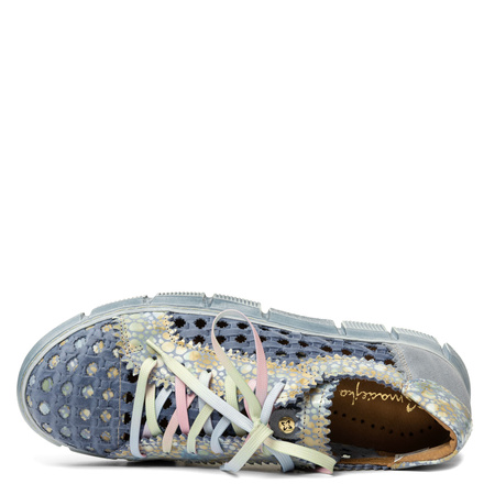 Maciejka Półbuty Skórzane Ażurowe Na Platformie Niebieski 05850-17/00-1