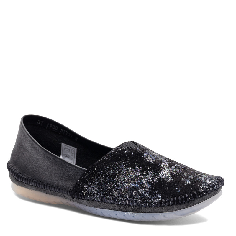 Maciejka Skórzane Półbuty Slip-On Metaliczne Czarno-Srebrne 1930W-47/00-0