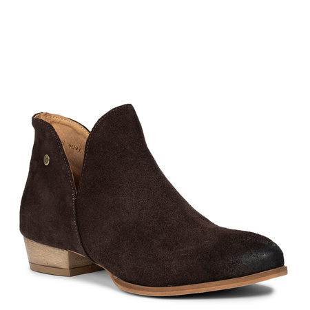 Maciejka Craftsmanship Asymmetric Suede Ankle Boots Low Heel Chocolate Brown 04091-79/00-5