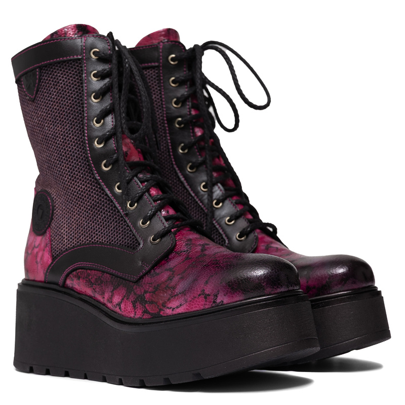 Maciejka Leather Platform Lace-Up Boots Pink 06720-15/00-8