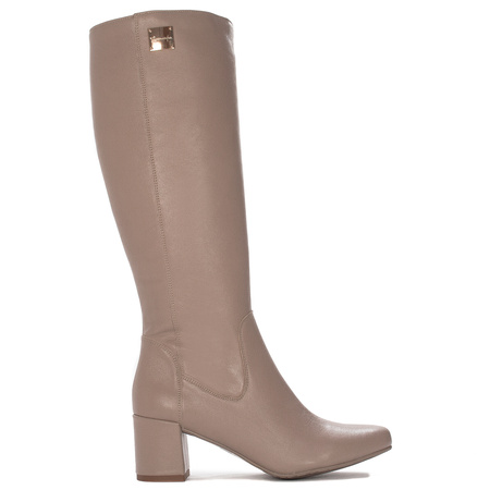 Maciejka Beige leather Knee-High Boots