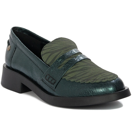 Maciejka Premium Leather Loafers Metallic Velour Print Green 06250-09/00-1