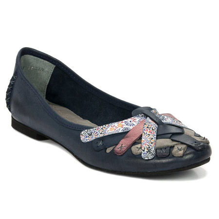 Maciejka Leather Ballet Flats Interlaced Detailing Flat Heel Navy 01358-27/00-0