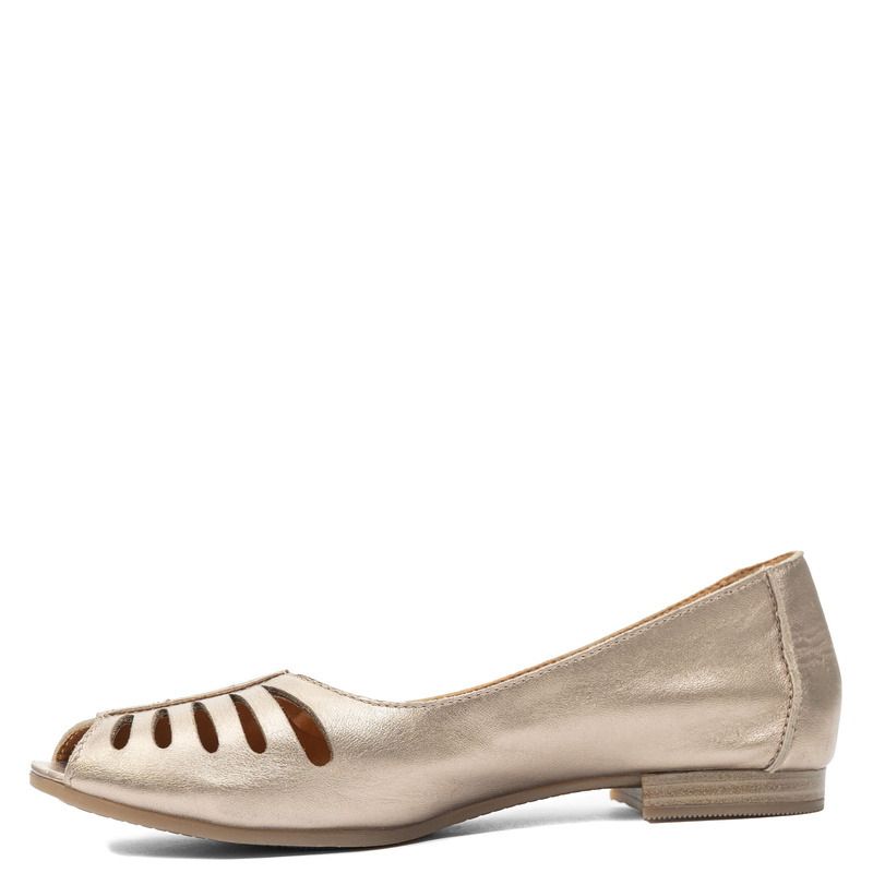 Maciejka Skórzane Ażurowe Peep-Toe Baleriny Z Migdałowym Noskiem Złoty P7541-32/00-1