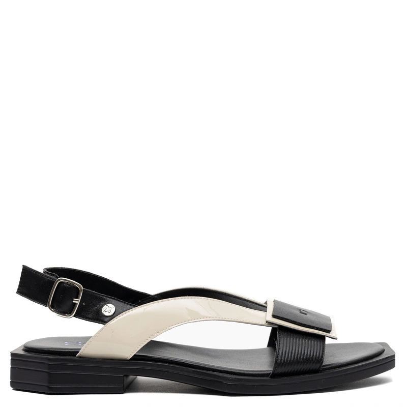 Maciejka Leather Sandals With Decorative Buckle Black-Beige K7478-01/00-1
