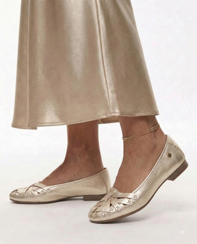 Maciejka Leather Ballerinas Openwork Flat Metallic Gold P7542-41/00-0