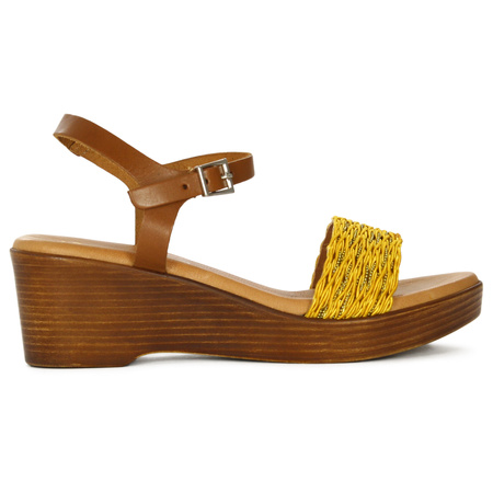 Maciejka Sandały Damskie Skórzane Złote