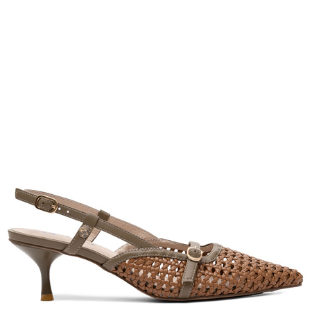 Maciejka Czółenka Skórzane Ażurowe Slingback Szpiczasty Nosek Brązowy K7446-29/00-1