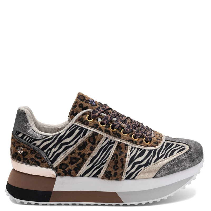 Maciejka Skórzane Sneakersy Wzory Zwierzęce Srebrne Detale M7356-25/00-7