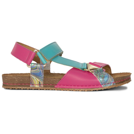 Maciejka Women's Leather Sandals Pink Turquoise