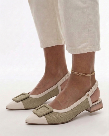 Maciejka Slingback Pumps Woven-Effect Buckle Leather Beige–Green K7466-12/00-1