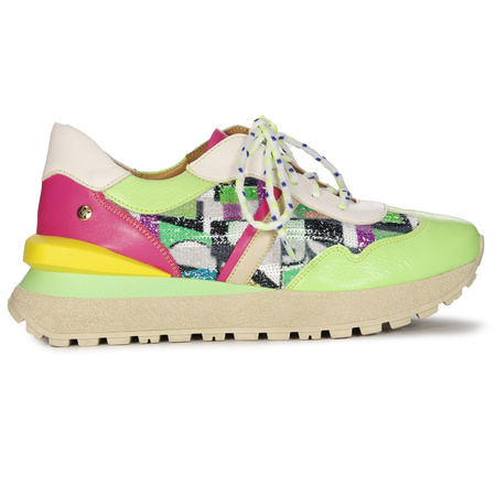 Maciejka Półbuty sneakersy skórzane na platformie zielony+róż