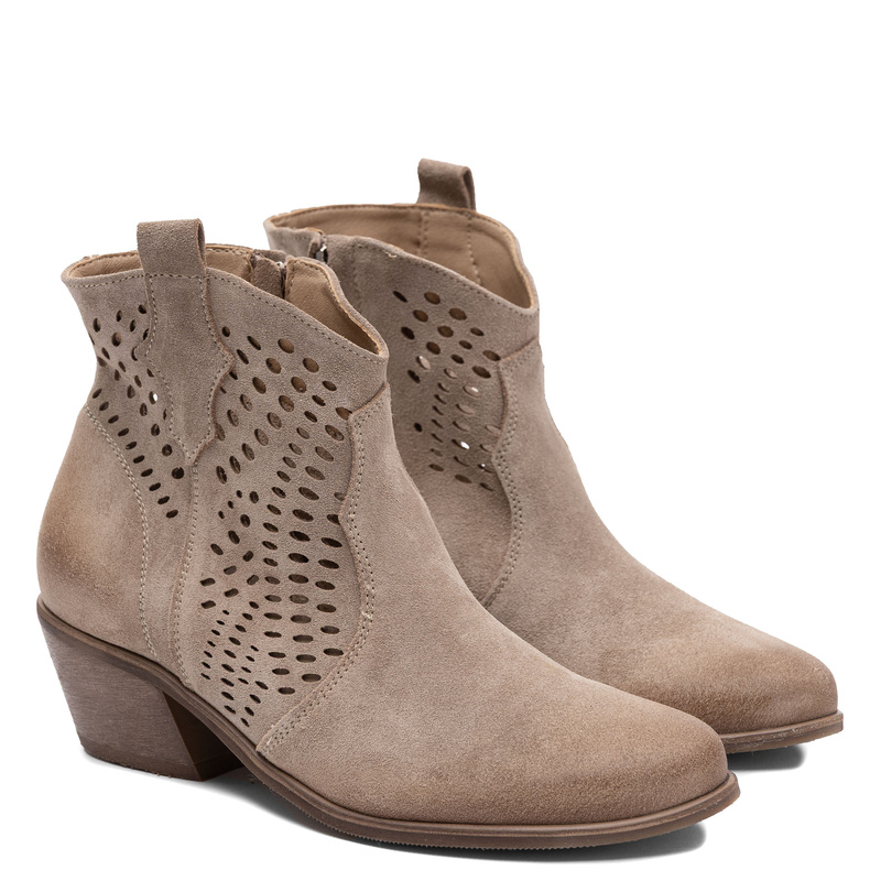 Maciejka Suede Laser Cut Ankle Boots Beige 1525-BEŻ-WELUR