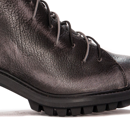 Maciejka Leather Lace-Up Ankle Boots Block Heel Black 3263S-01/00-3