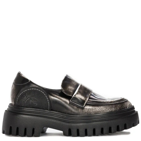 Półbuty damskie Maciejka skórzane czarno białe przecierka