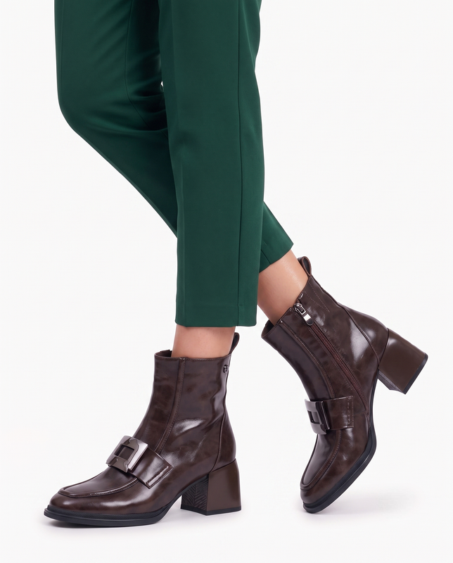 Maciejka Leather Ankle Boots Elegant Block Heel Brown K7788-02/00-7