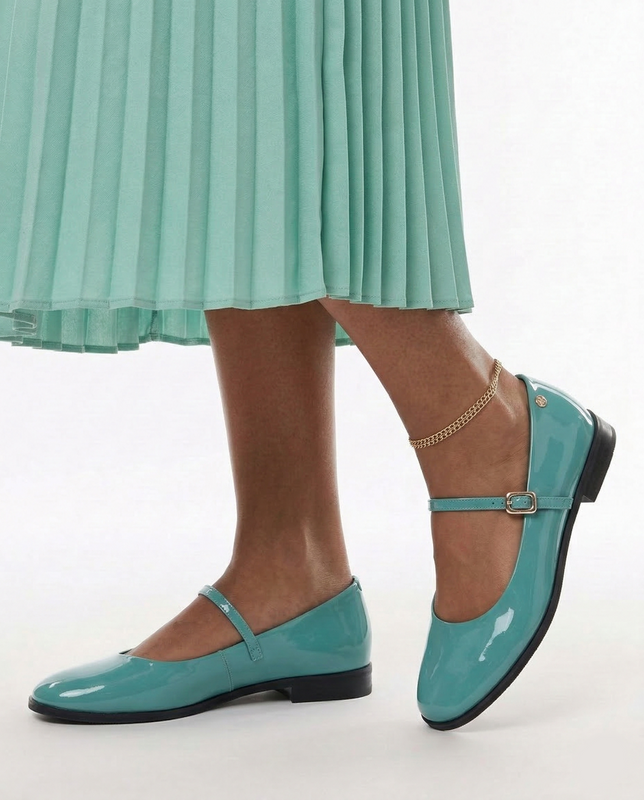 Maciejka Mary Jane Patent Leather Flat Heel Turquoise K7518-36/00-1