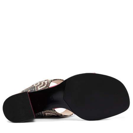 Maciejka Leather Heeled Mules Ethnic Pattern Pink K7522-15/00-1