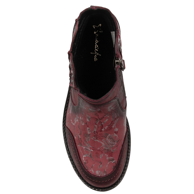 Maciejka Leather Flat Patterned Ankle Boots Burgundy 07006-23/00-8   