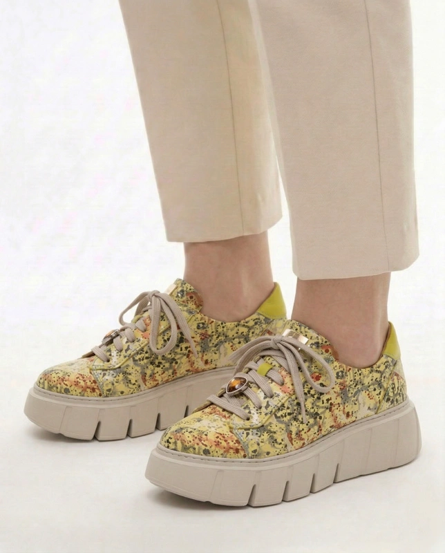 Maciejka Leather Platform Derby Lace-Ups Patterned Green-Yellow 06891-07/00-8