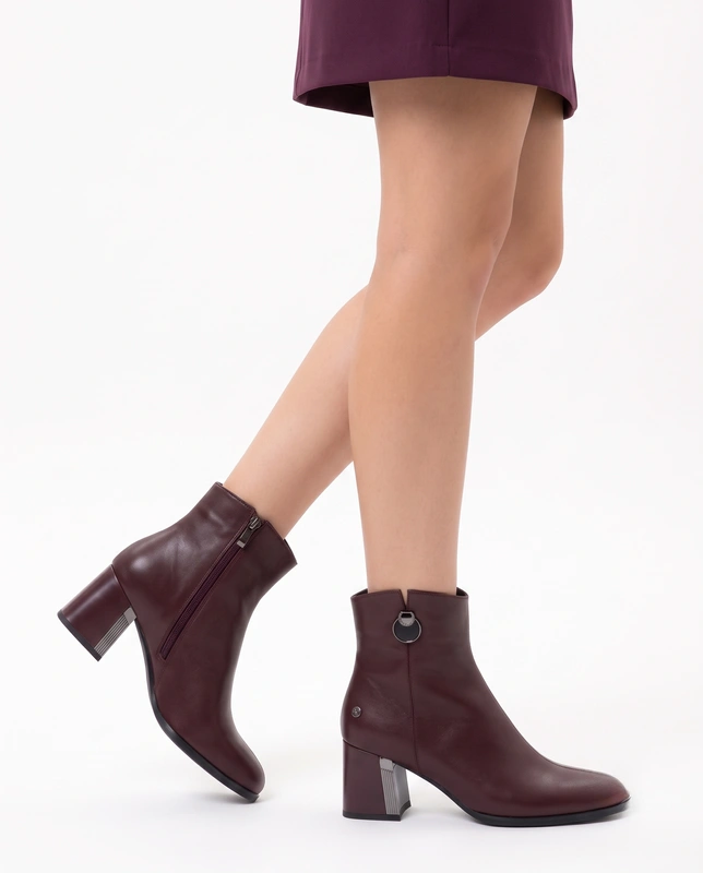 Maciejka Leather Ankle Boots Block Heel Burgundy K7203-23/00-8