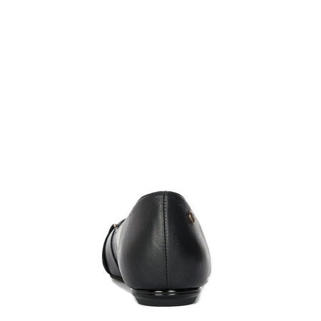 Maciejka Genuine Leather Ballerinas With Almond Toe and Gold Buckle Black 05934-01/00-1