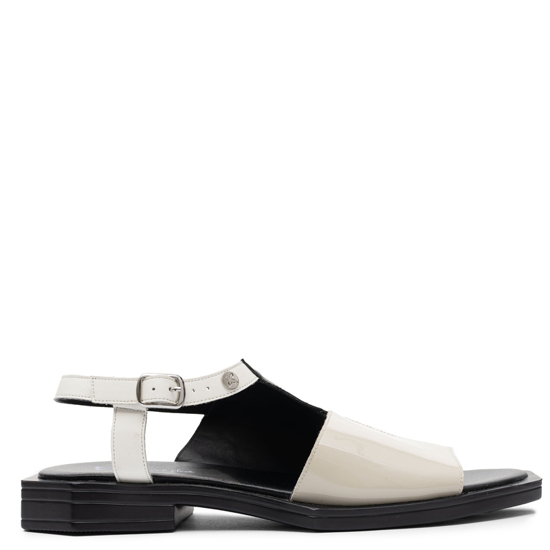 Maciejka Leather Square-Toe Flat Sandals Black-Beige K7477-01/00-1