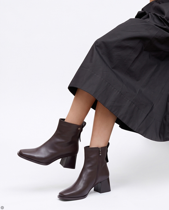 Maciejka Women's Leather Ankle Boots Elegant Block Heel Brown K7660-02/00-7