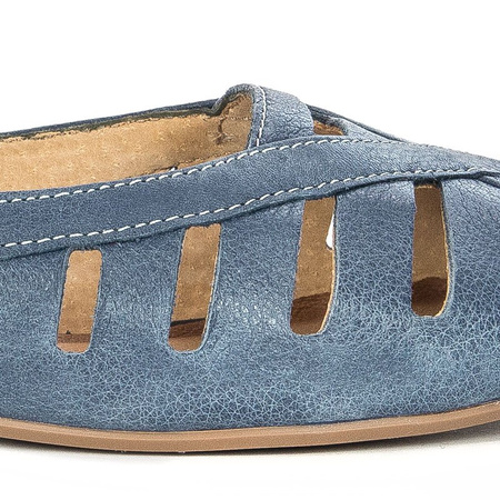 Maciejka Baleriny damskie skóra granatowe na jeans