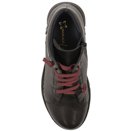 Maciejka Leather Ankle Boots Elastic Laces Side Zip Black P7240-01/00-1